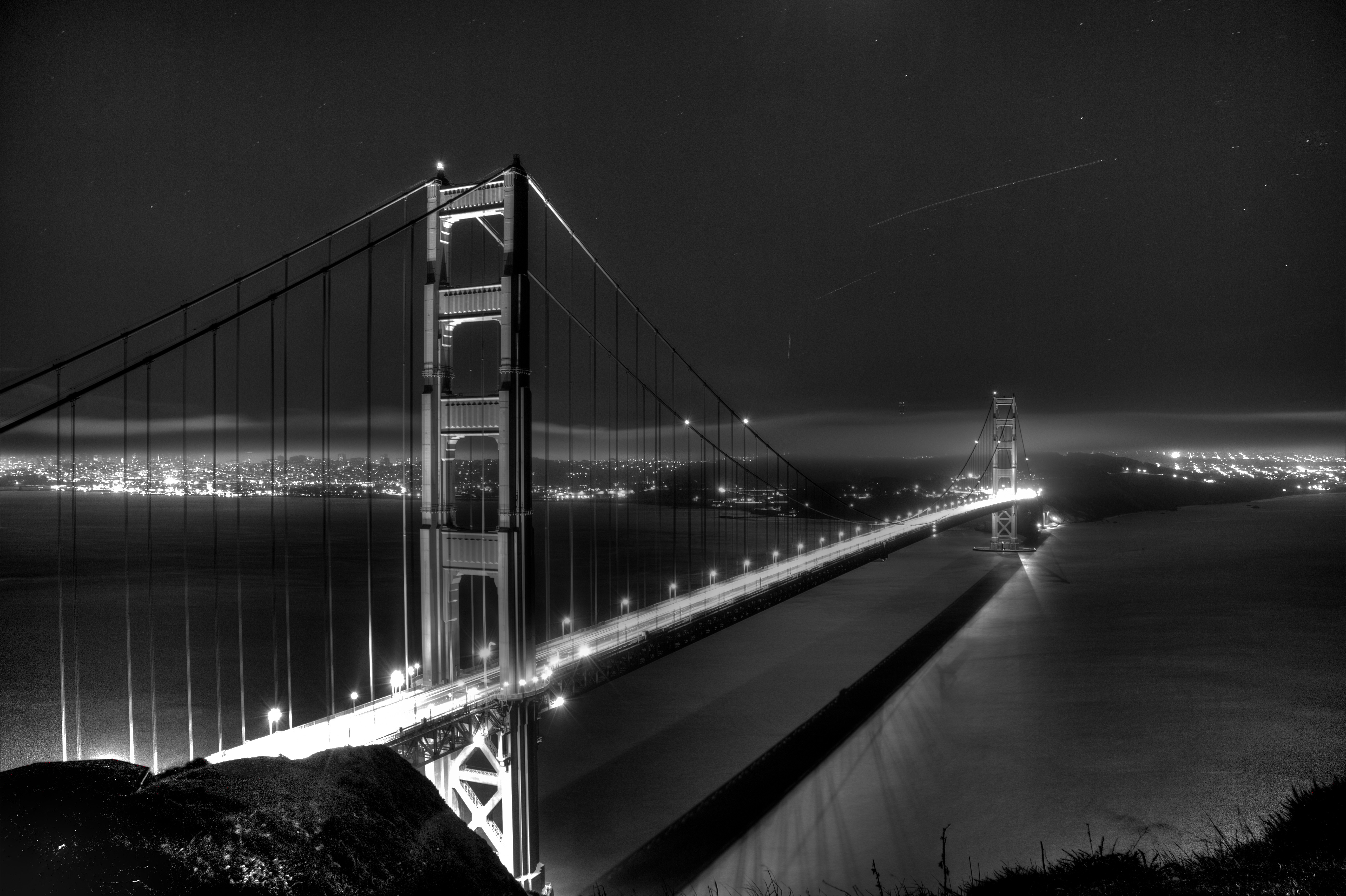 Golden Gate Bridge at Night in Black and White | Shutterbug